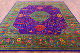 Purple Square Persian Hand Knotted Silk Rug - 9' 1" X 9' 2" - Golden Nile