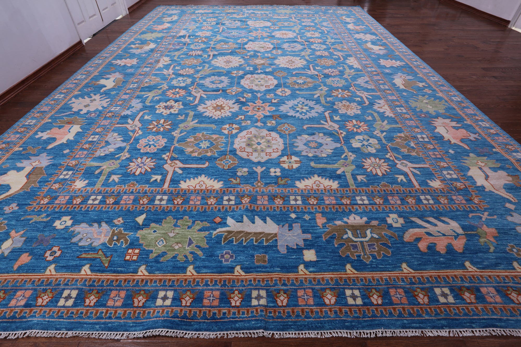 Blue Turkish Oushak Hand Knotted Wool Rug - 14' 2" X 21' 1" - Golden Nile