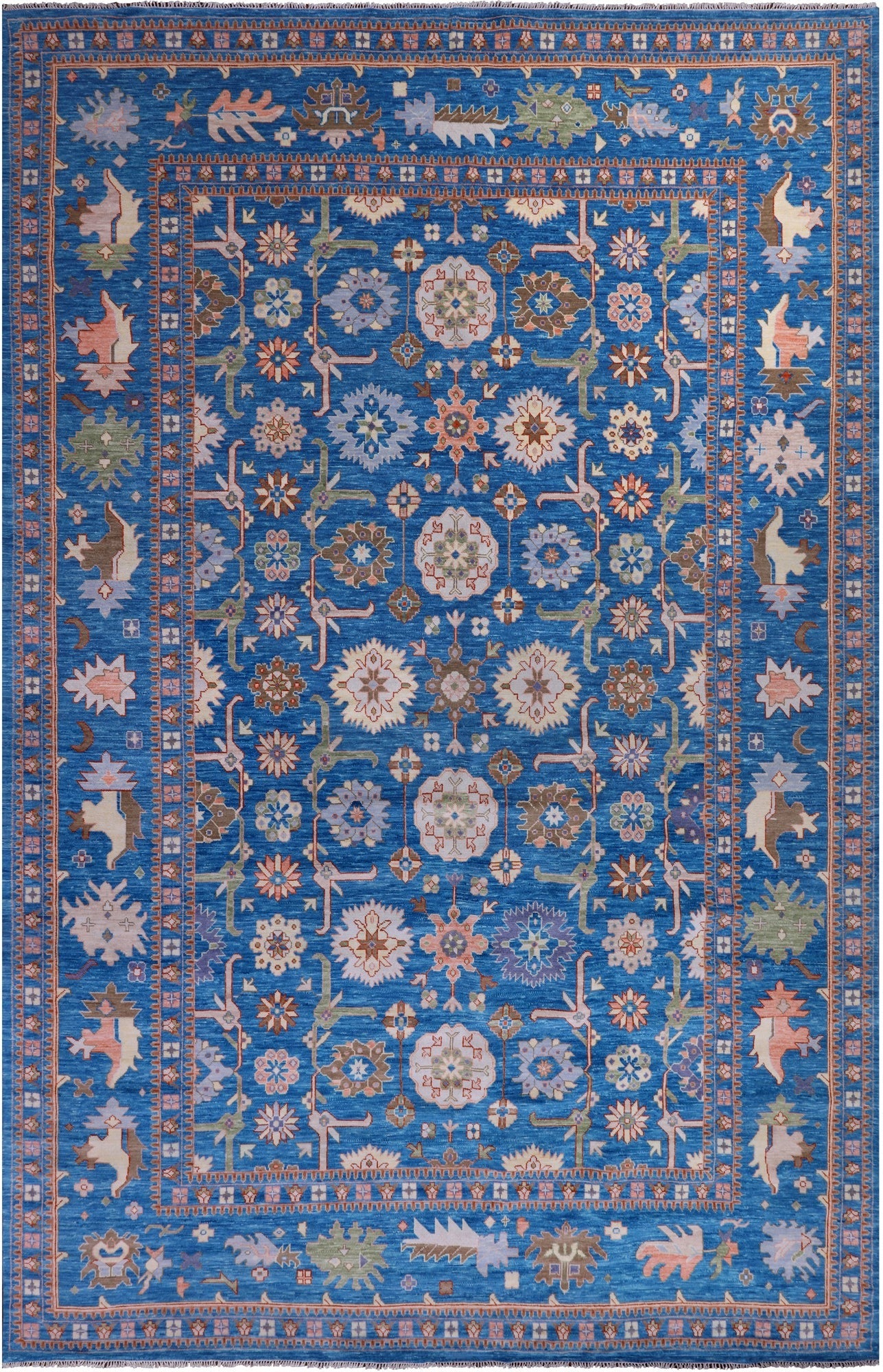 Blue Turkish Oushak Hand Knotted Wool Rug - 14' 2" X 21' 1" - Golden Nile
