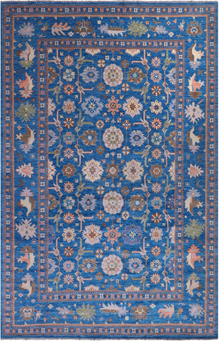 Blue Turkish Oushak Hand Knotted Wool Rug - 14' 2