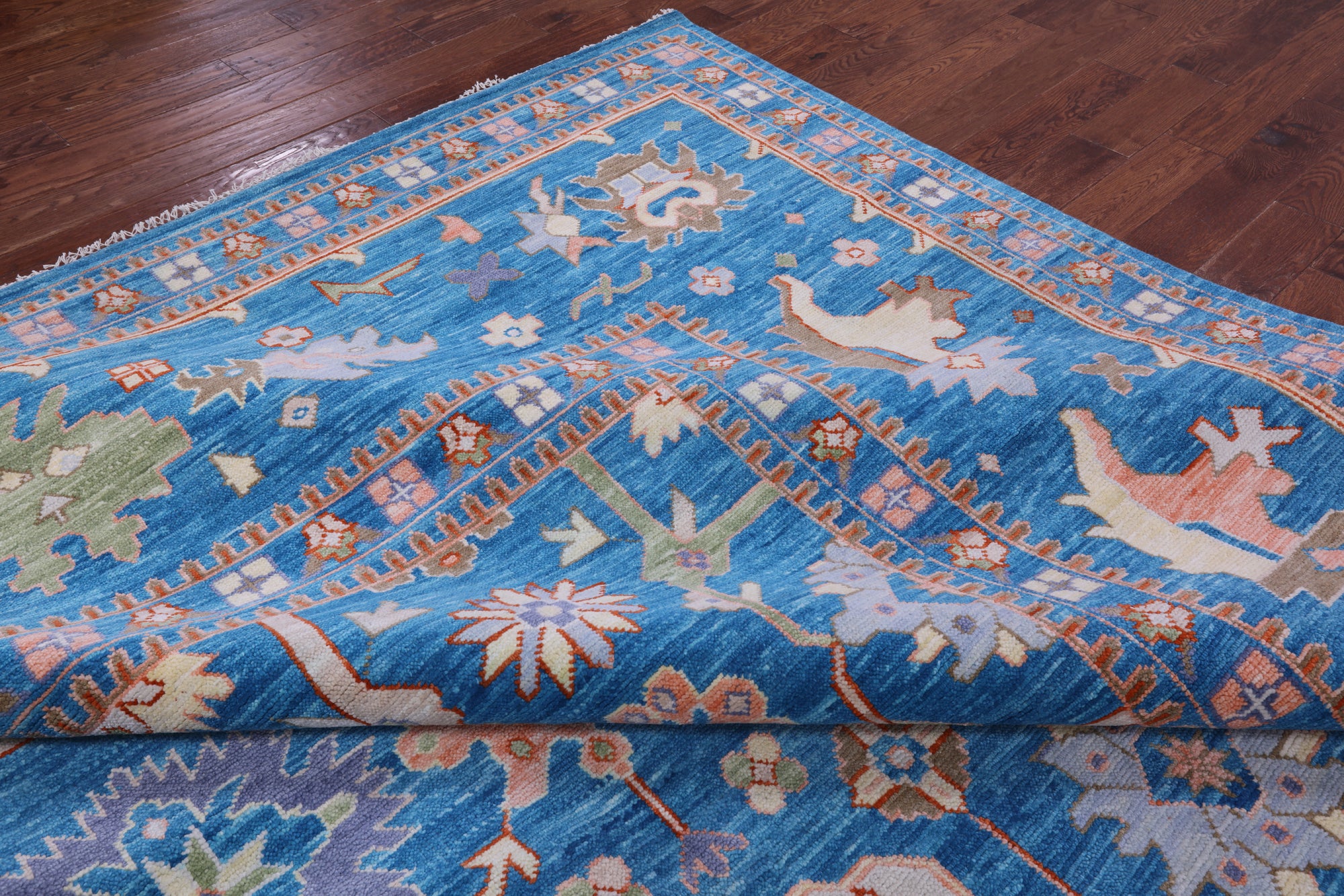 Blue Turkish Oushak Hand Knotted Wool Rug - 14' 2" X 21' 1" - Golden Nile