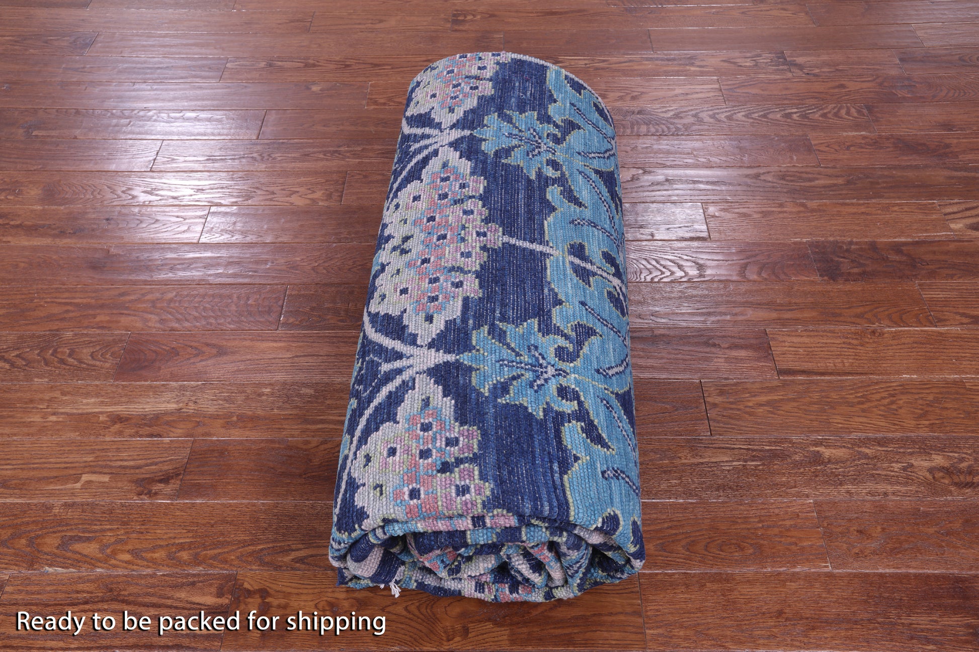 Blue William Morris Hand Knotted Wool Rug - 10' 0" X 14' 8" - Golden Nile