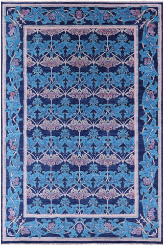 Blue William Morris Hand Knotted Wool Rug - 10' 0