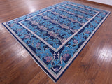 Blue William Morris Hand Knotted Wool Rug - 10' 0" X 14' 8" - Golden Nile