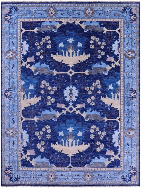 Blue Turkish Oushak Hand Knotted Wool Rug - 10' 3" X 14' 0" - Golden Nile