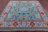 Blue Square Turkish Oushak Hand Knotted Wool Rug - 8' 1" X 8' 2" - Golden Nile