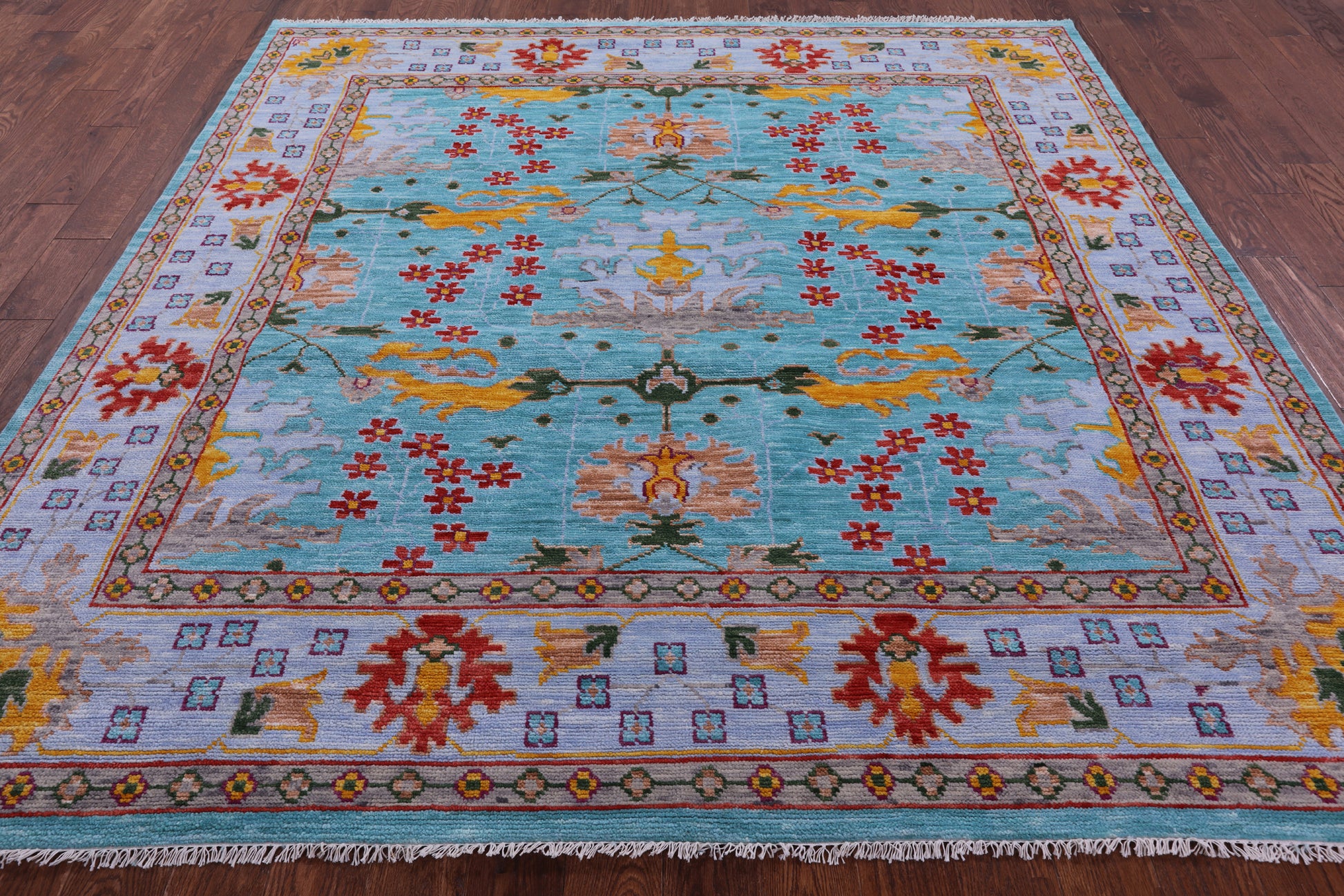 Blue Square Turkish Oushak Hand Knotted Wool Rug - 8' 1" X 8' 2" - Golden Nile