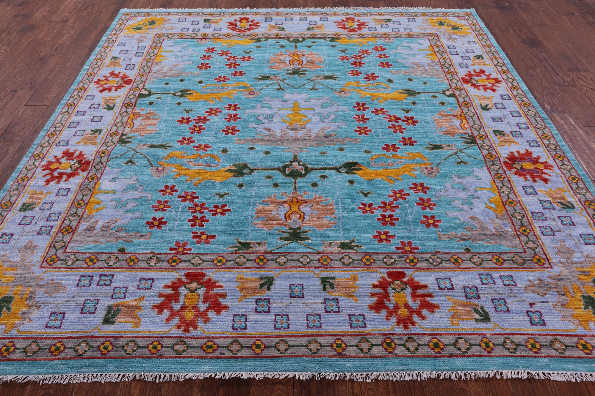 Blue Square Turkish Oushak Hand Knotted Wool Rug - 8' 1" X 8' 2" - Golden Nile