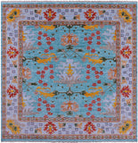 Blue Square Turkish Oushak Hand Knotted Wool Rug - 8' 1" X 8' 2" - Golden Nile