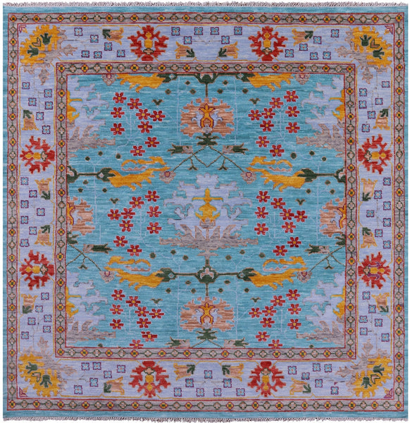 Blue Square Turkish Oushak Hand Knotted Wool Rug - 8' 1" X 8' 2" - Golden Nile