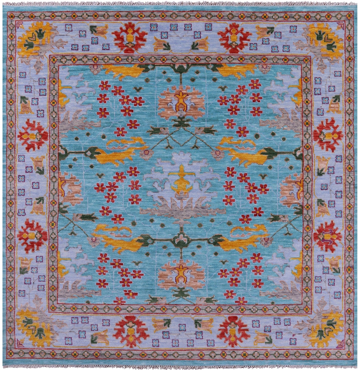 Blue Square Turkish Oushak Hand Knotted Wool Rug - 8' 1" X 8' 2" - Golden Nile
