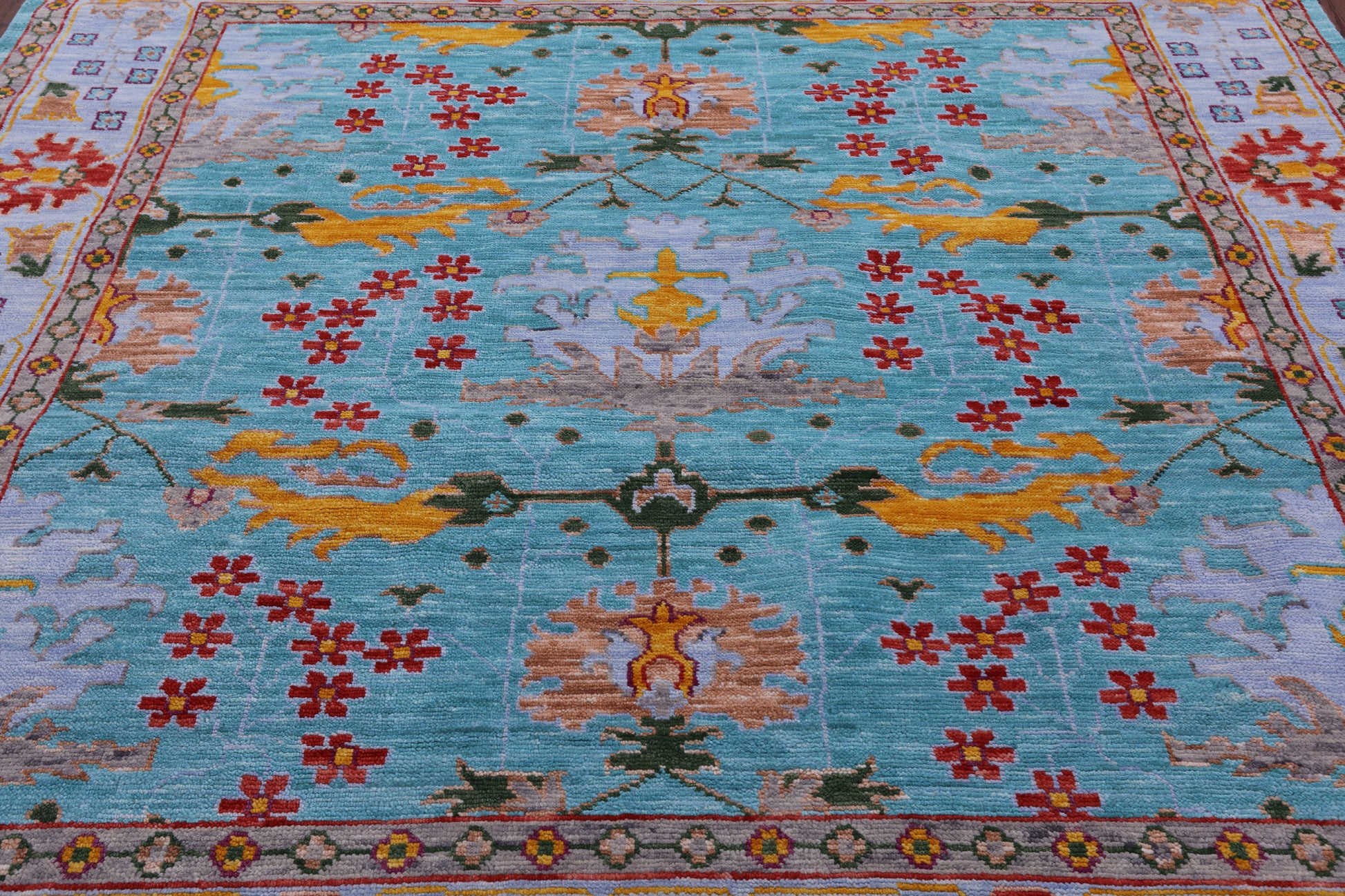 Blue Square Turkish Oushak Hand Knotted Wool Rug - 8' 1" X 8' 2" - Golden Nile