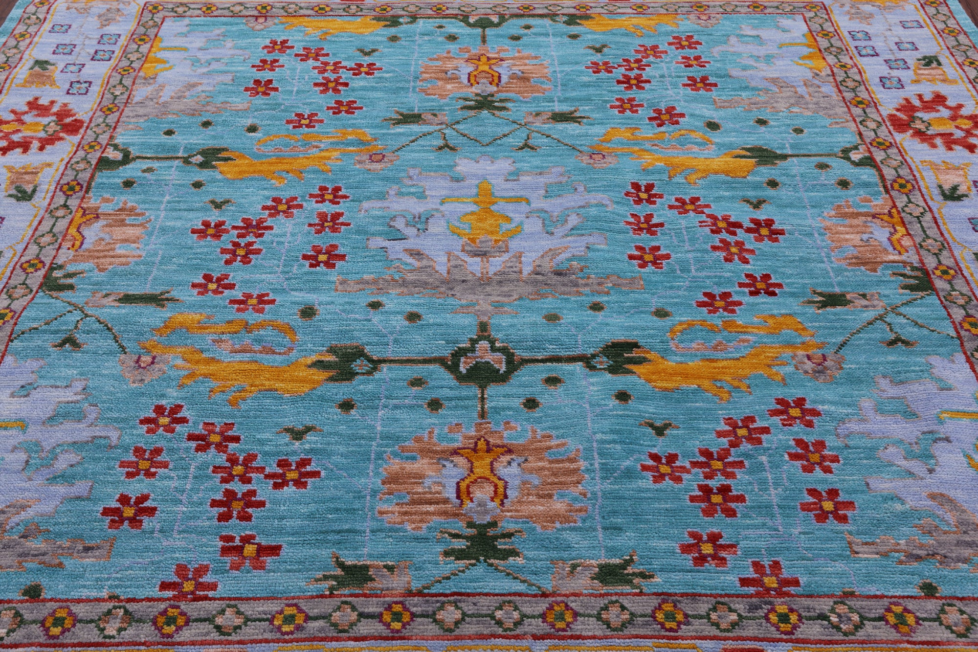 Blue Square Turkish Oushak Hand Knotted Wool Rug - 8' 1" X 8' 2" - Golden Nile