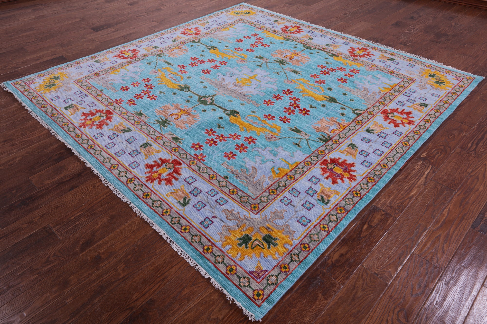 Blue Square Turkish Oushak Hand Knotted Wool Rug - 8' 1" X 8' 2" - Golden Nile