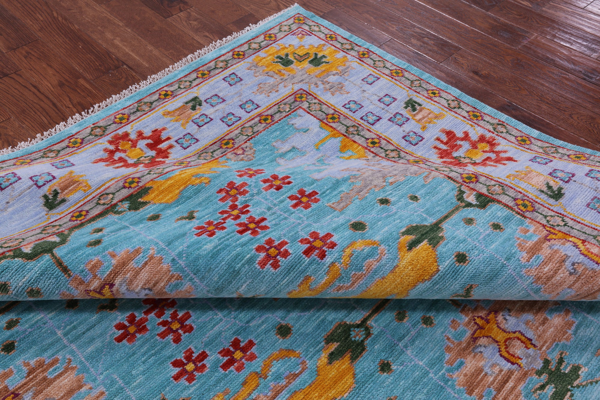 Blue Square Turkish Oushak Hand Knotted Wool Rug - 8' 1" X 8' 2" - Golden Nile