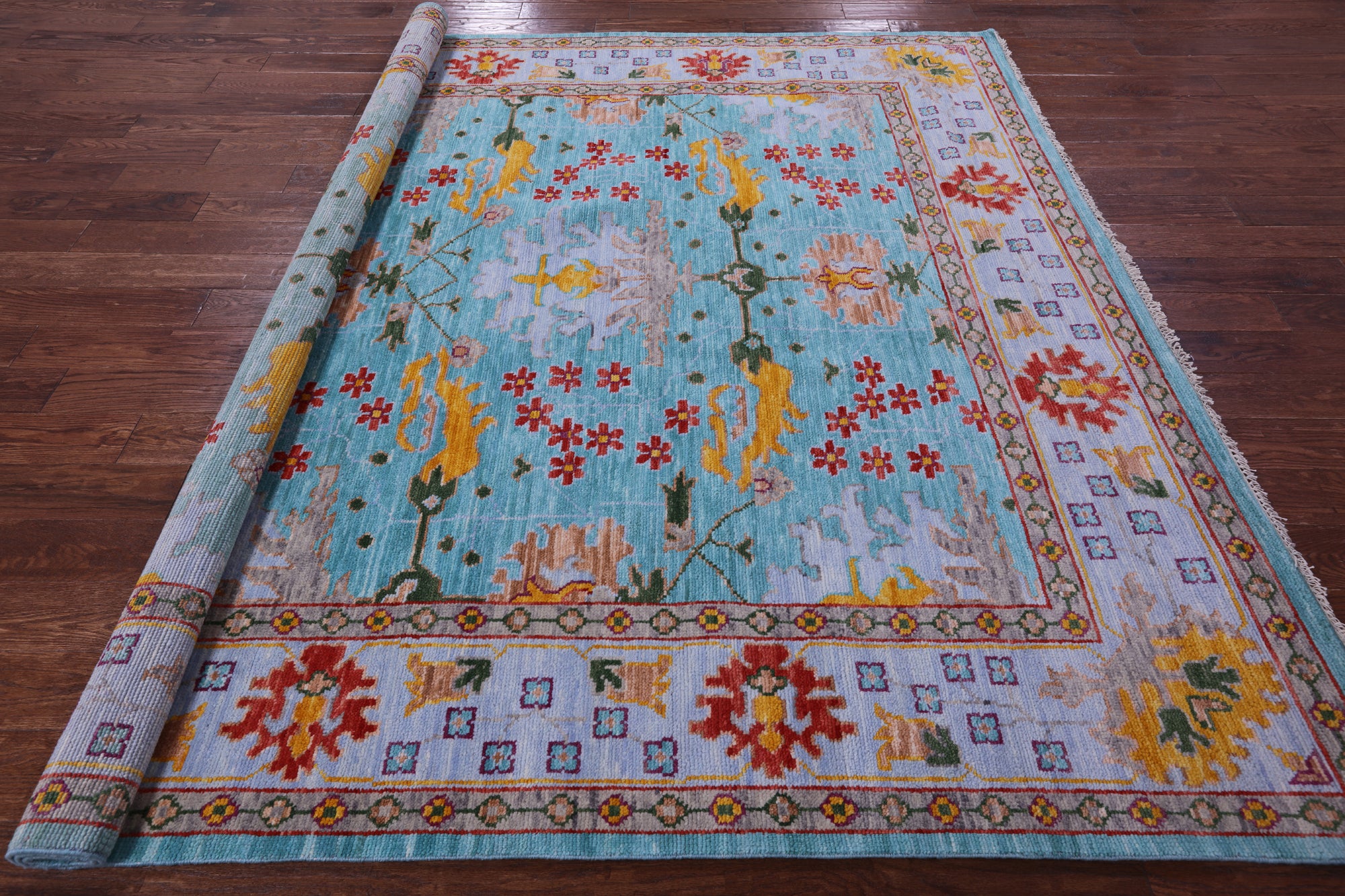 Blue Square Turkish Oushak Hand Knotted Wool Rug - 8' 1" X 8' 2" - Golden Nile