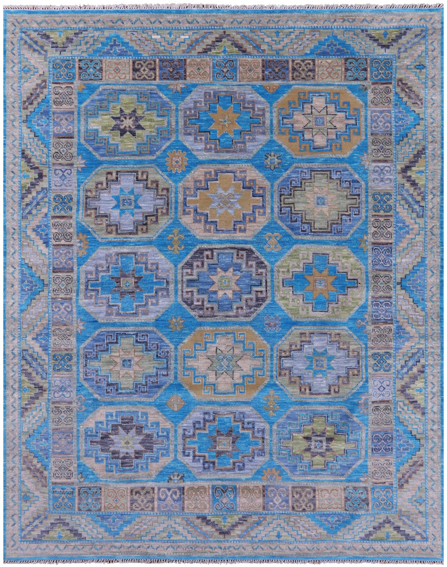 Blue Turkmen Ersari Hand Knotted Wool Rug - 8' 1" X 10' 4" - Golden Nile