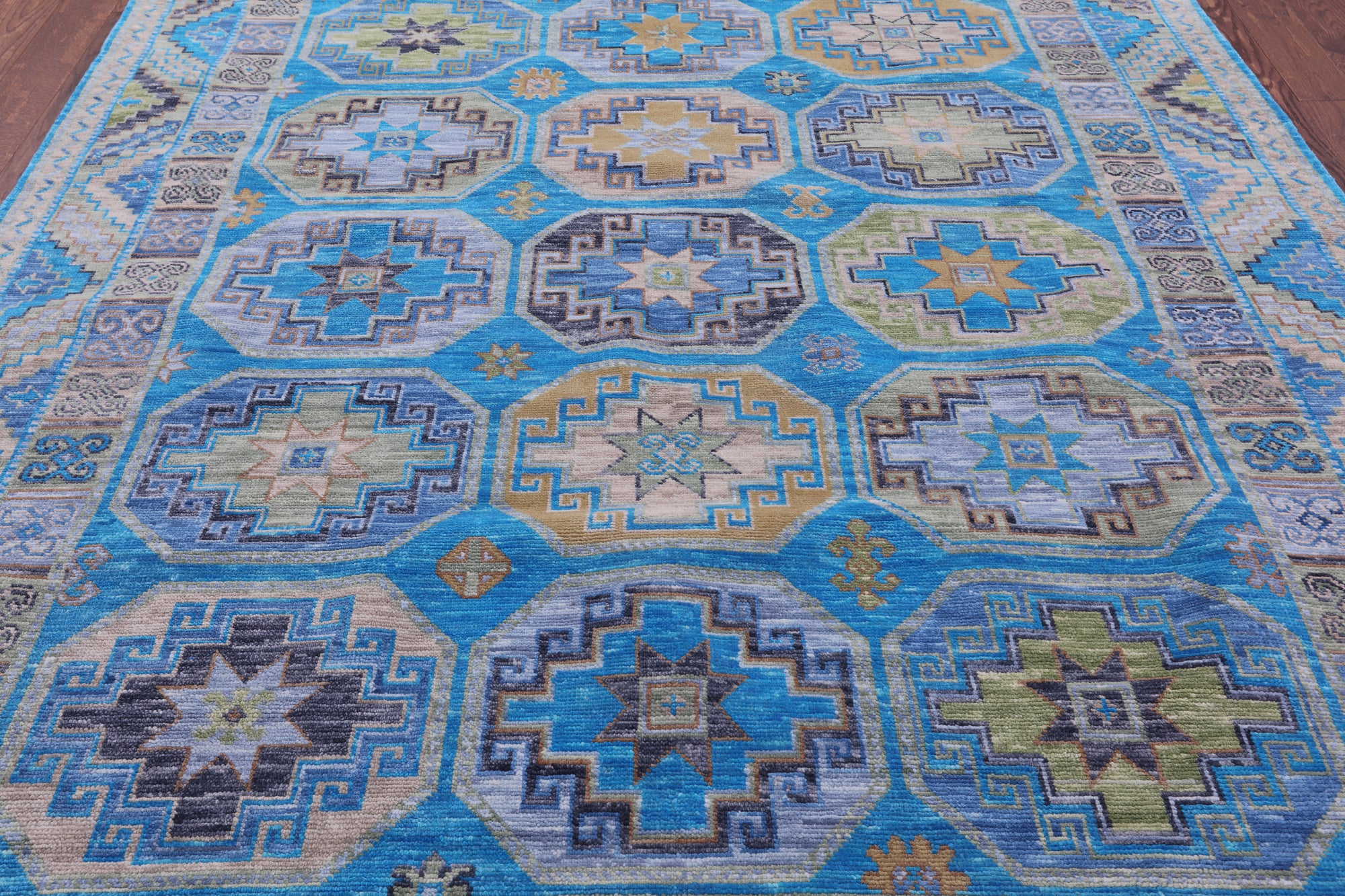 Blue Turkmen Ersari Hand Knotted Wool Rug - 8' 1" X 10' 4" - Golden Nile