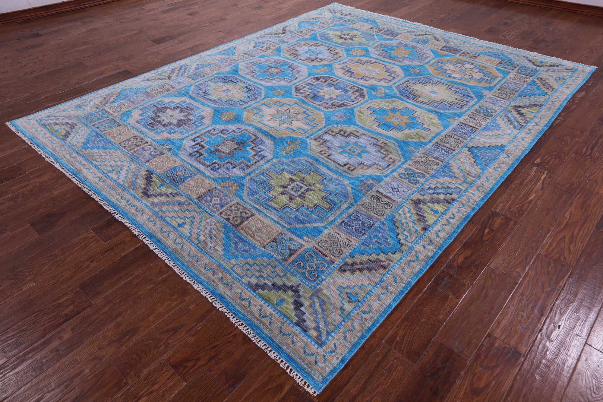 Blue Turkmen Ersari Hand Knotted Wool Rug - 8' 1" X 10' 4" - Golden Nile