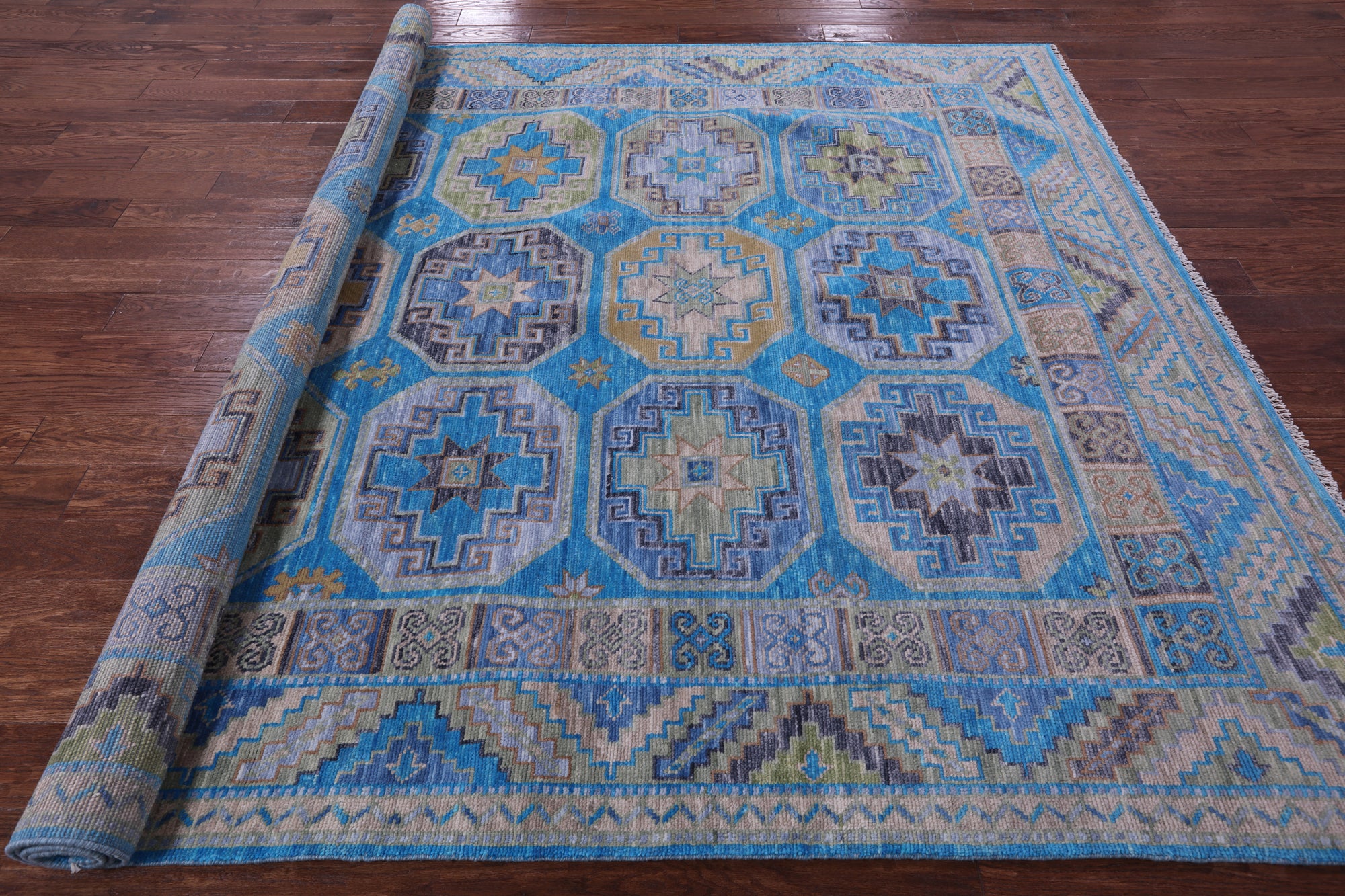 Blue Turkmen Ersari Hand Knotted Wool Rug - 8' 1" X 10' 4" - Golden Nile