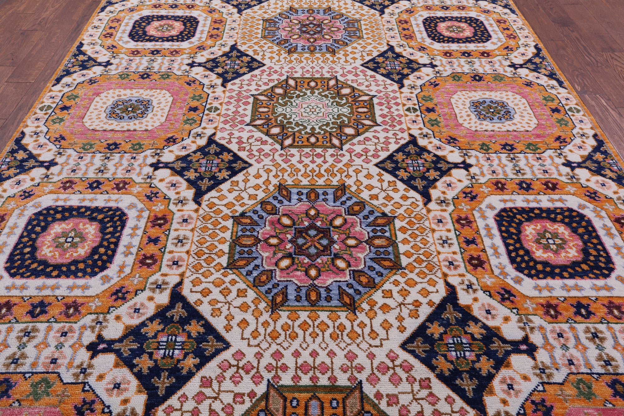 Geometric Persian Mamluk Hand Knotted Wool Rug - 8' 1" X 10' 3" - Golden Nile
