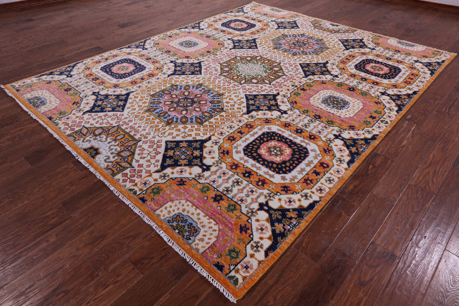Geometric Persian Mamluk Hand Knotted Wool Rug - 8' 1" X 10' 3" - Golden Nile