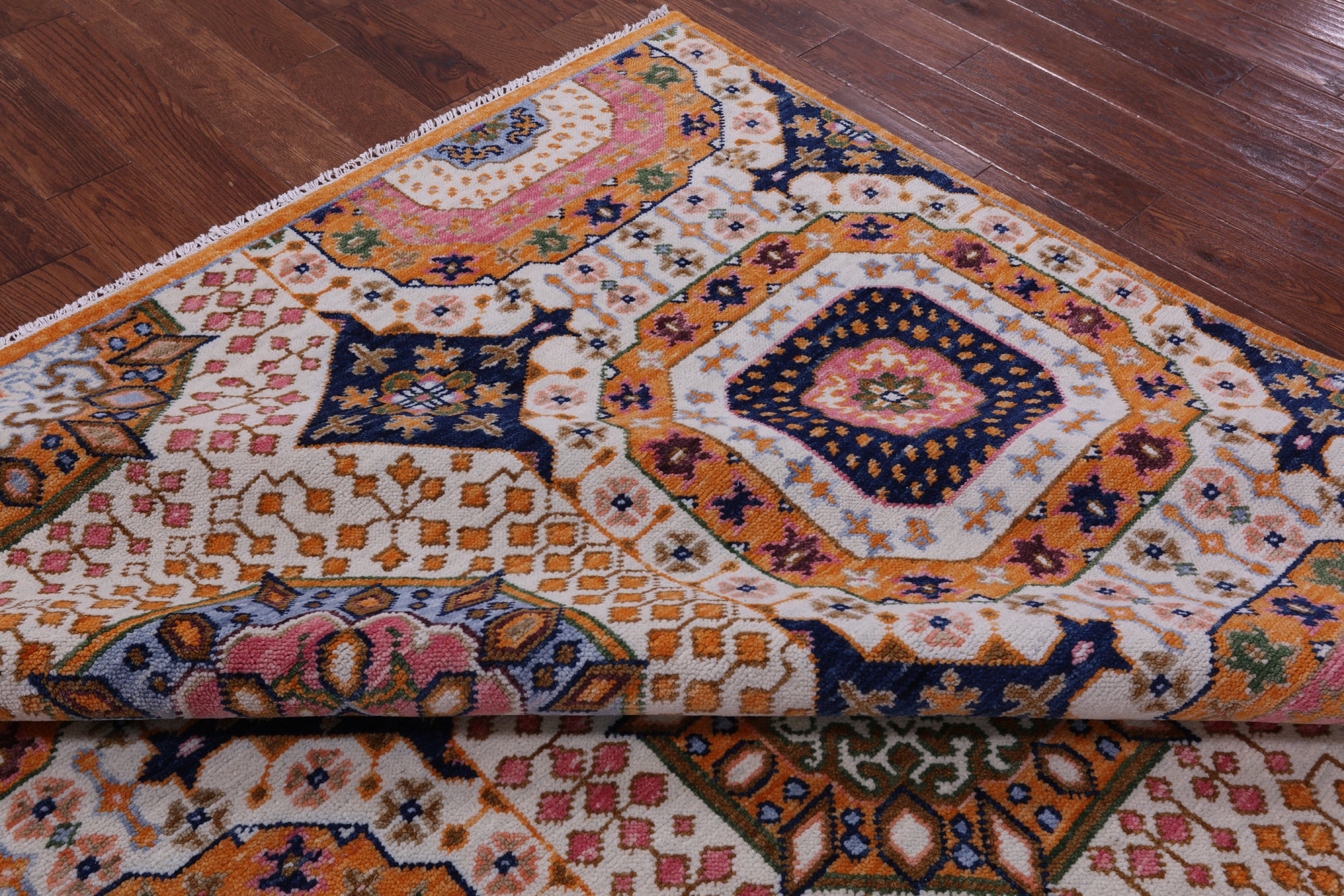 Geometric Persian Mamluk Hand Knotted Wool Rug - 8' 1" X 10' 3" - Golden Nile