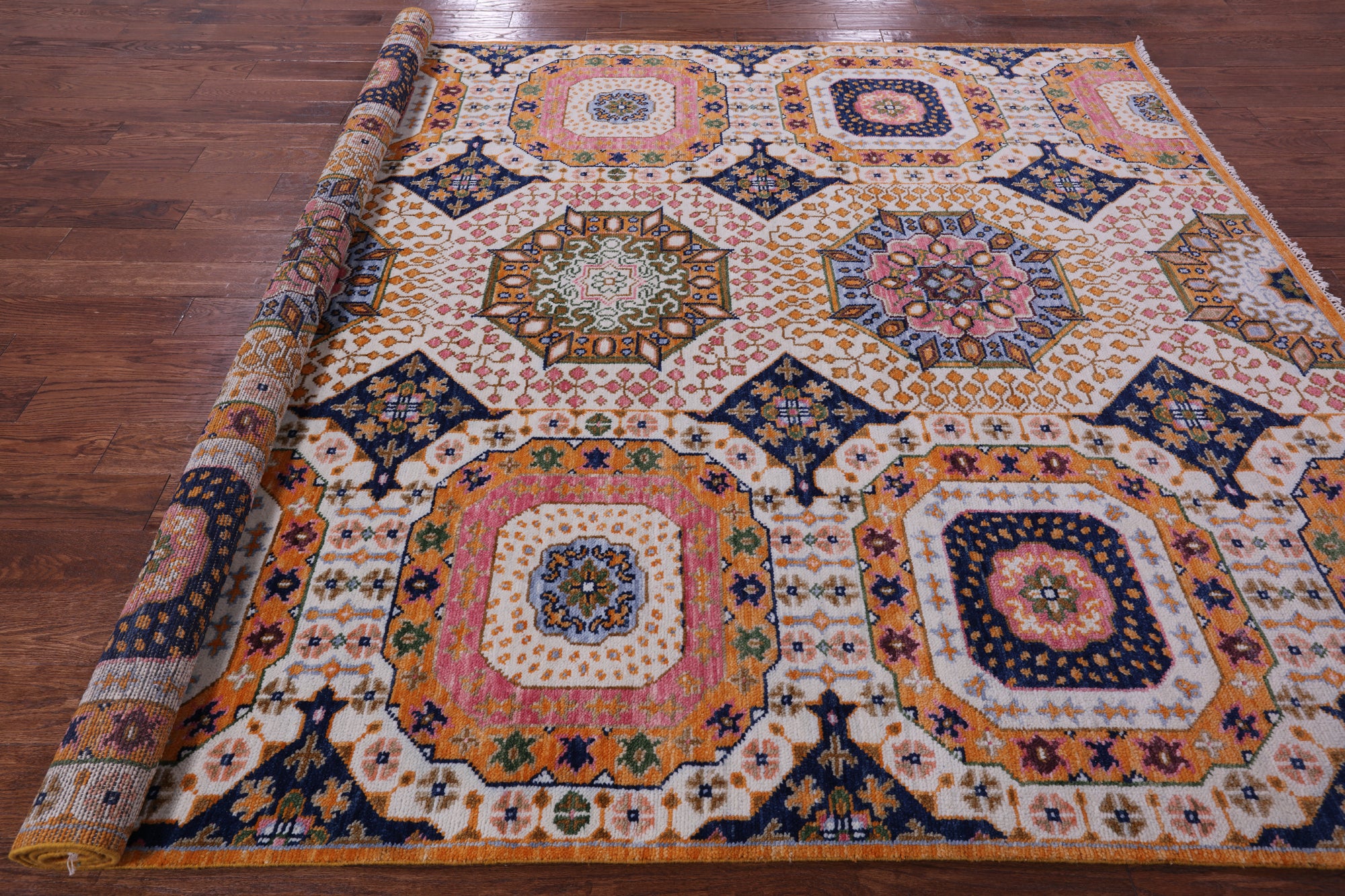 Geometric Persian Mamluk Hand Knotted Wool Rug - 8' 1" X 10' 3" - Golden Nile