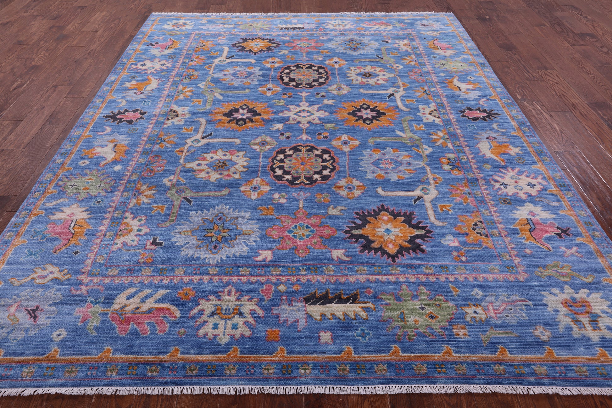 Blue Turkish Oushak Hand Knotted Wool Rug - 8' 2" X 10' 0" - Golden Nile