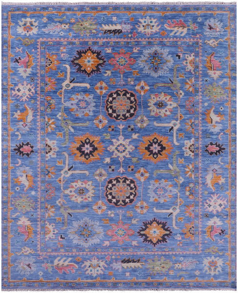 Blue Turkish Oushak Hand Knotted Wool Rug - 8' 2" X 10' 0" - Golden Nile