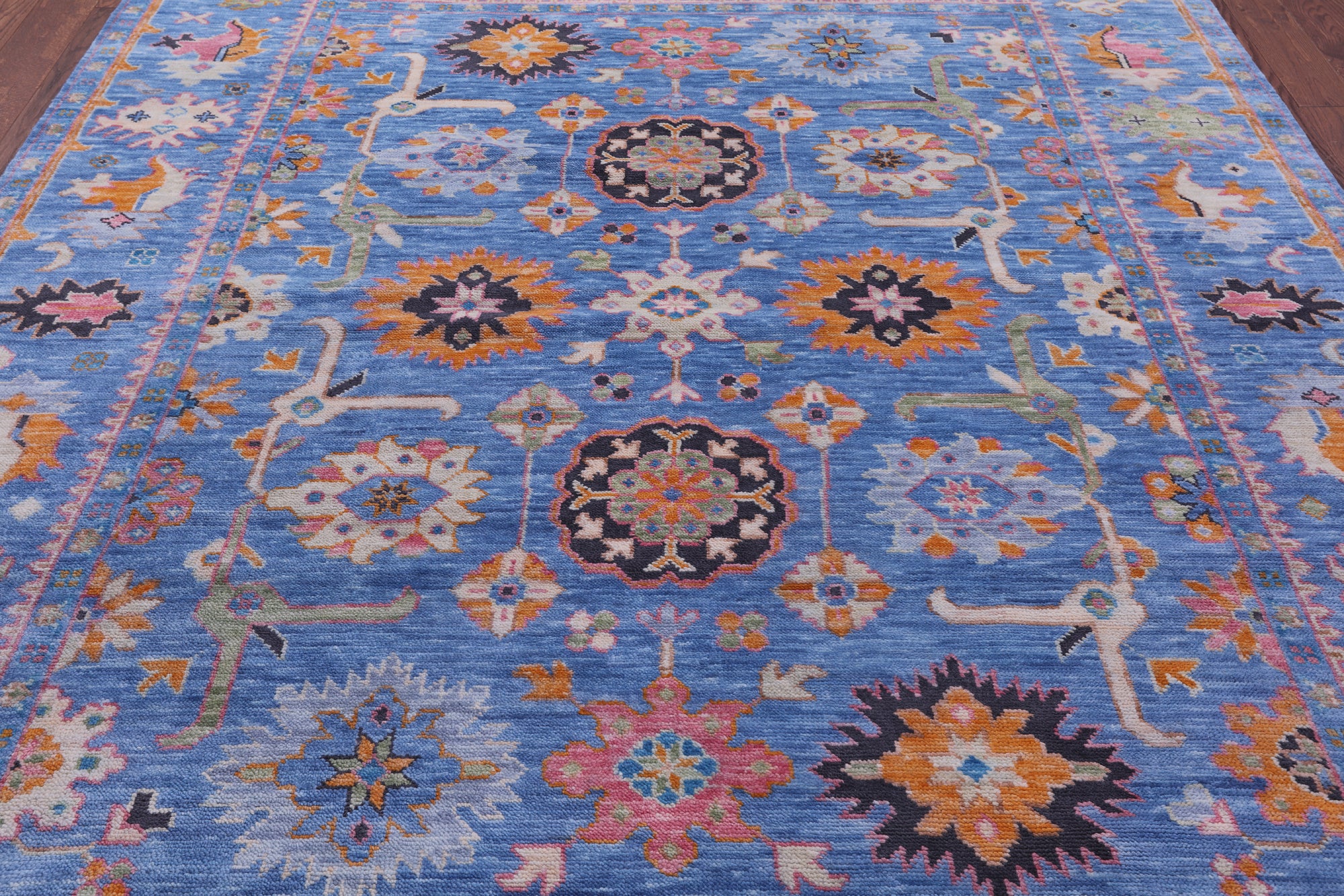 Blue Turkish Oushak Hand Knotted Wool Rug - 8' 2" X 10' 0" - Golden Nile