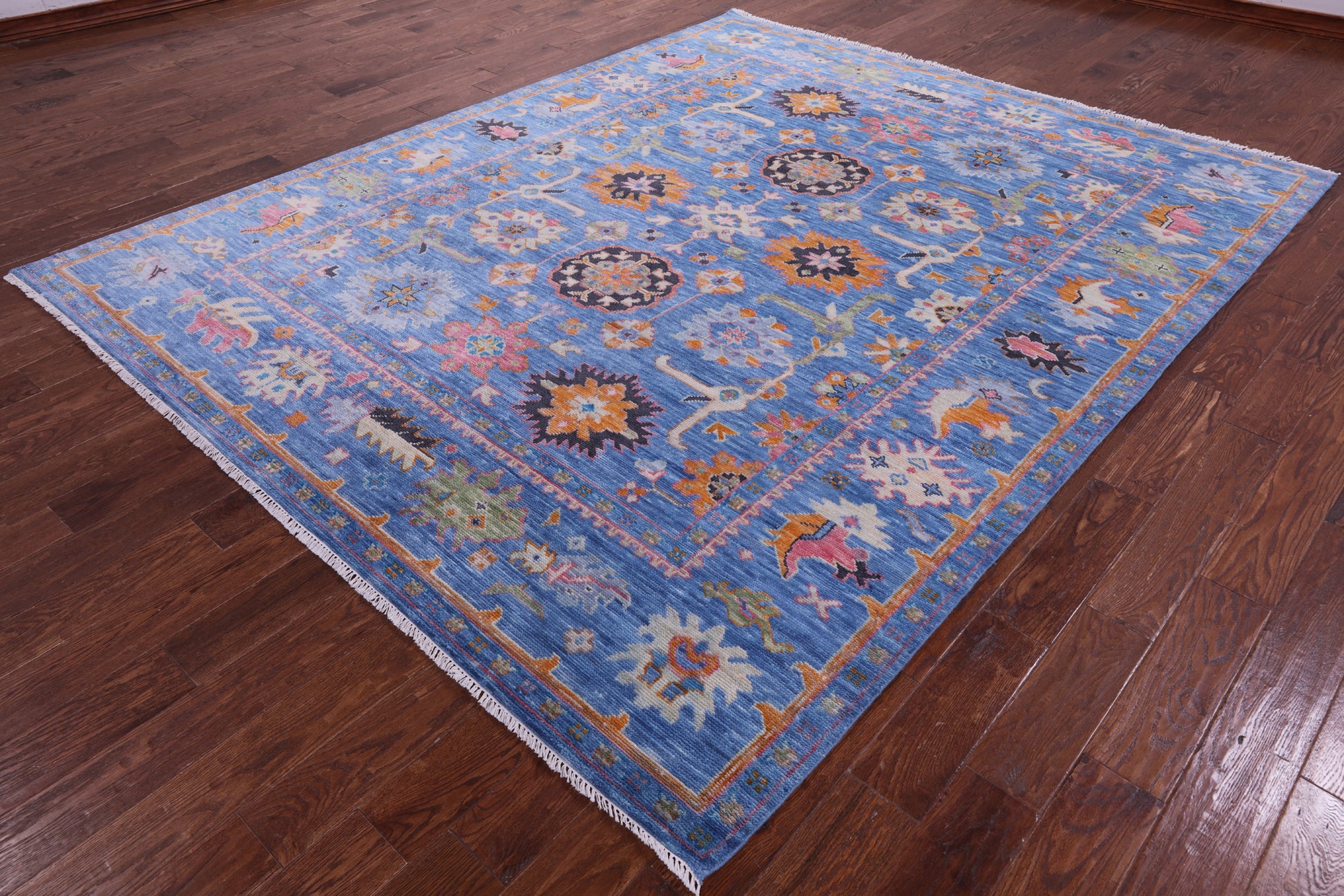Blue Turkish Oushak Hand Knotted Wool Rug - 8' 2" X 10' 0" - Golden Nile