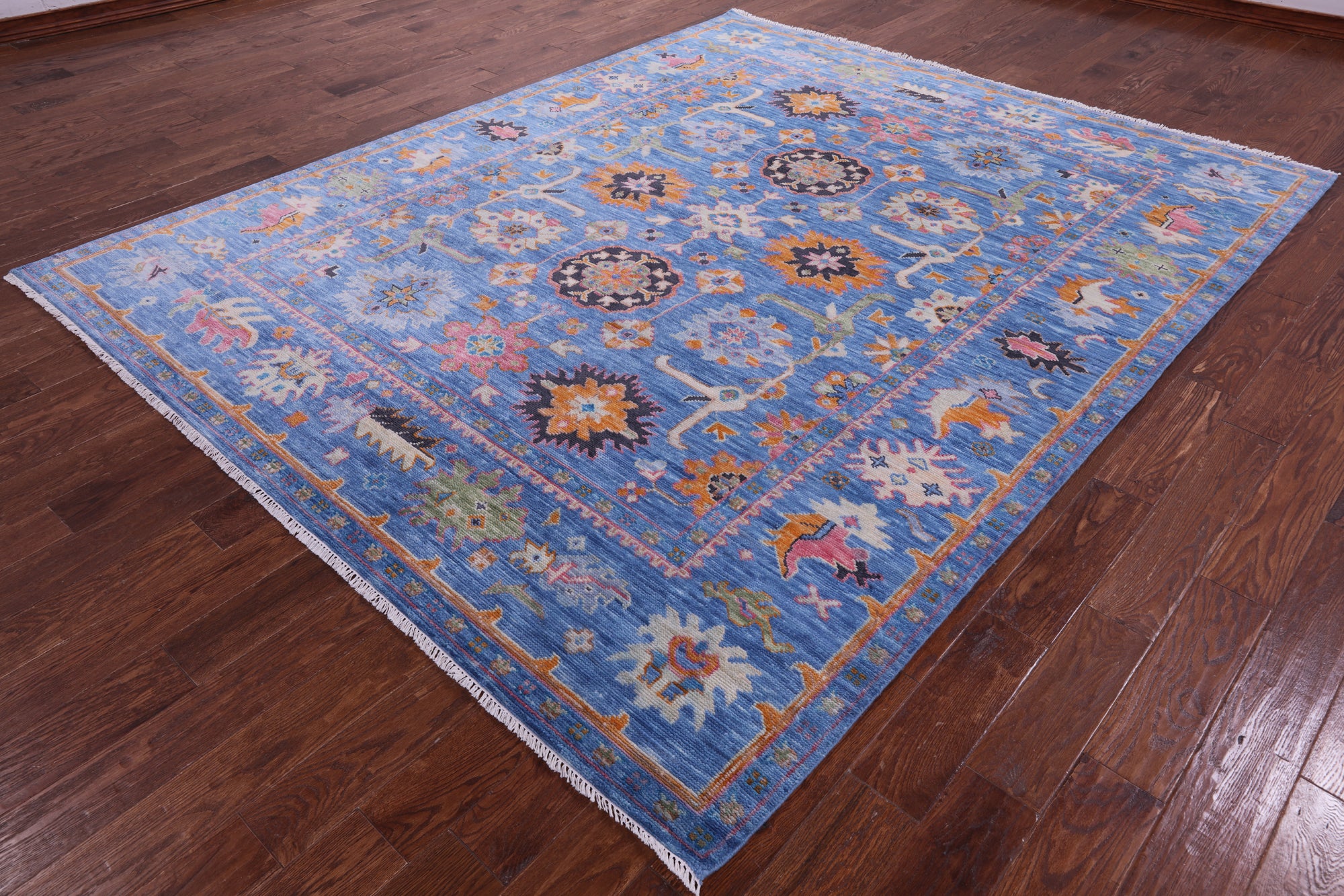 Blue Turkish Oushak Hand Knotted Wool Rug - 8' 2" X 10' 0" - Golden Nile