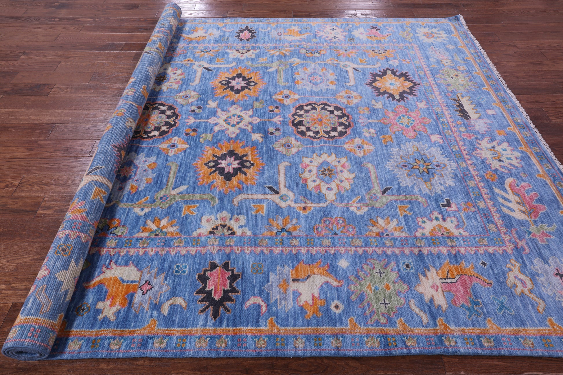 Blue Turkish Oushak Hand Knotted Wool Rug - 8' 2" X 10' 0" - Golden Nile