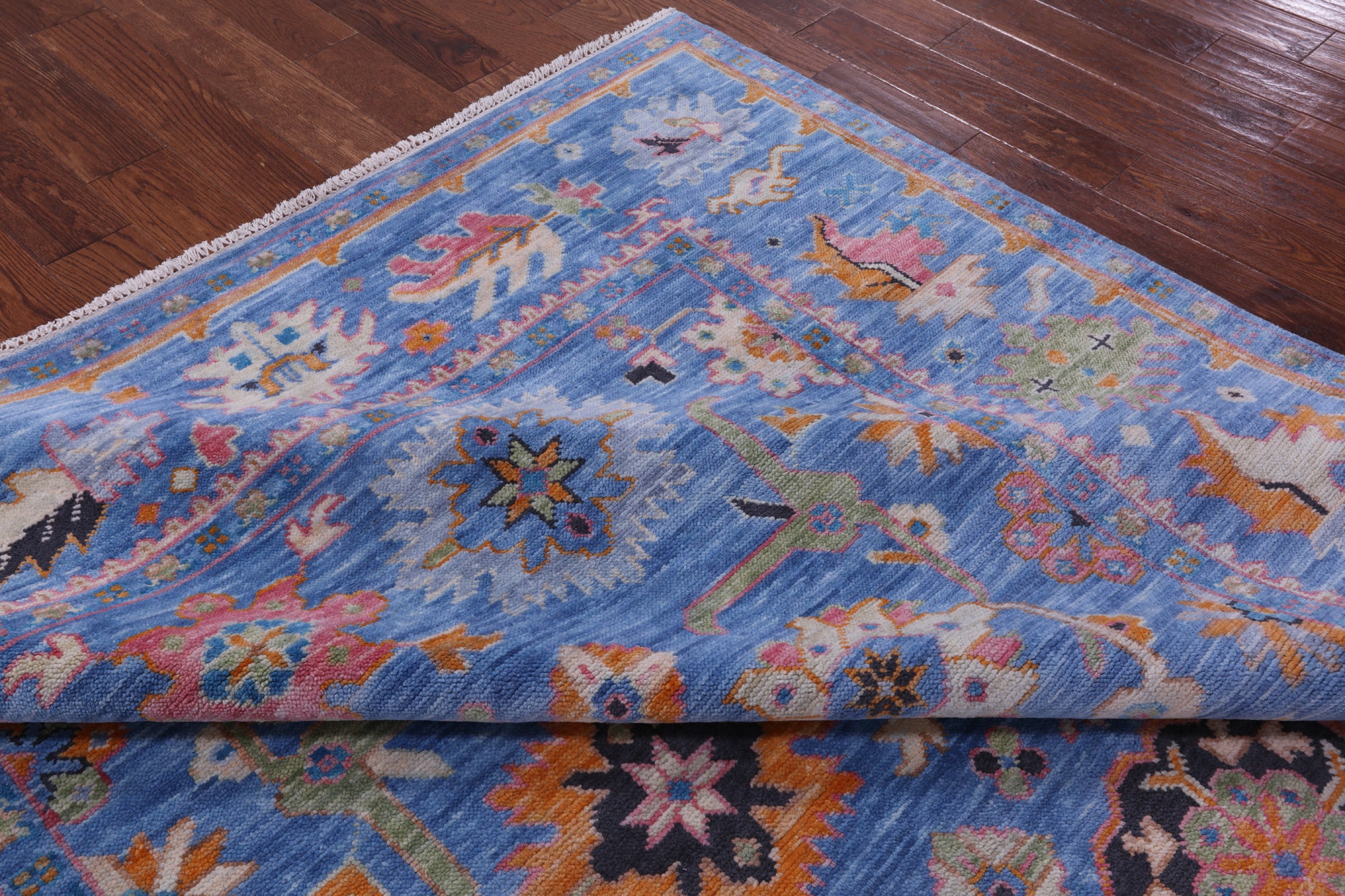 Blue Turkish Oushak Hand Knotted Wool Rug - 8' 2" X 10' 0" - Golden Nile