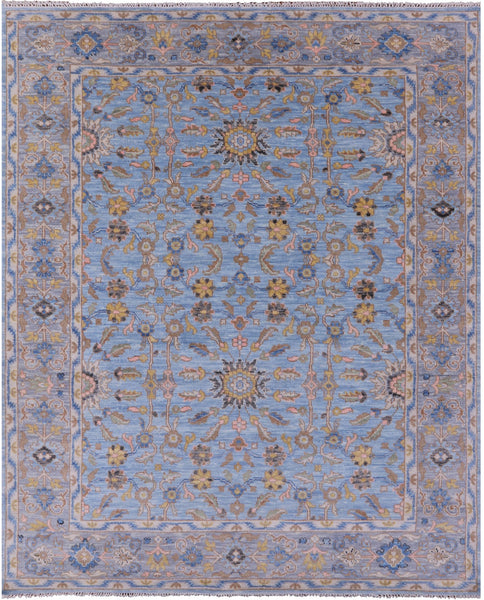 Blue Turkish Oushak Hand Knotted Wool Rug - 8' 2" X 10' 4" - Golden Nile