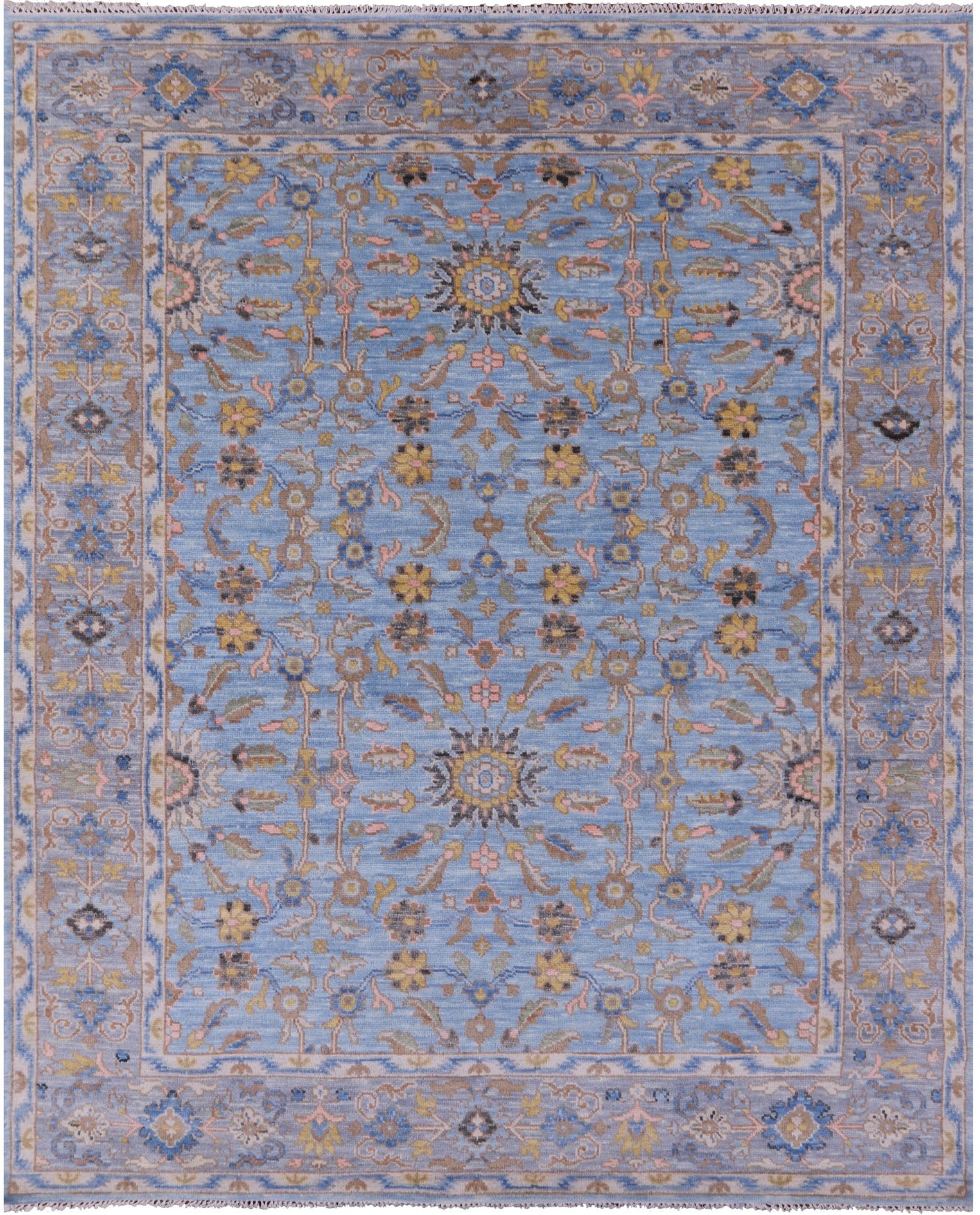 Blue Turkish Oushak Hand Knotted Wool Rug - 8' 2" X 10' 4" - Golden Nile