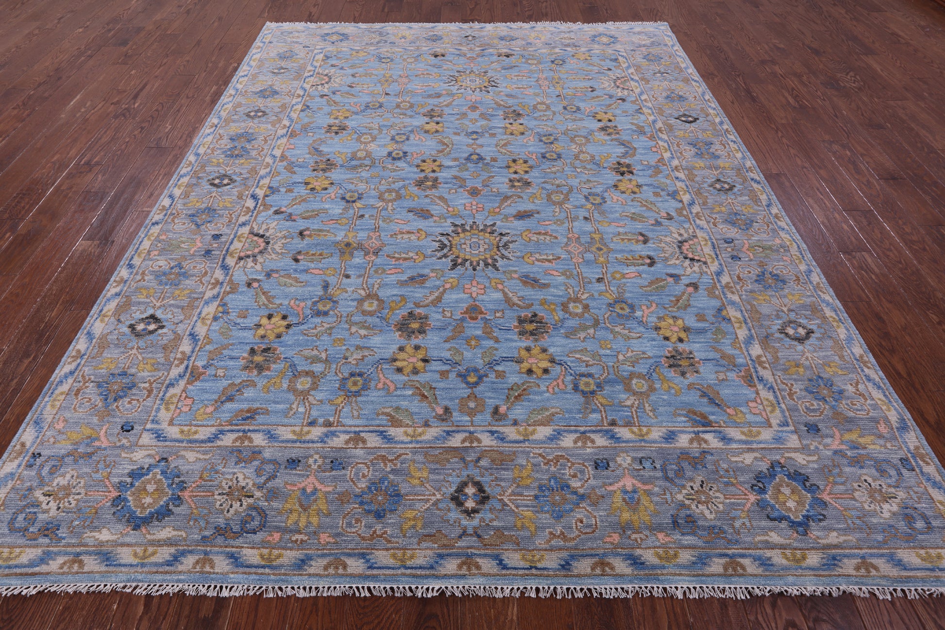 Blue Turkish Oushak Hand Knotted Wool Rug - 8' 2" X 10' 4" - Golden Nile