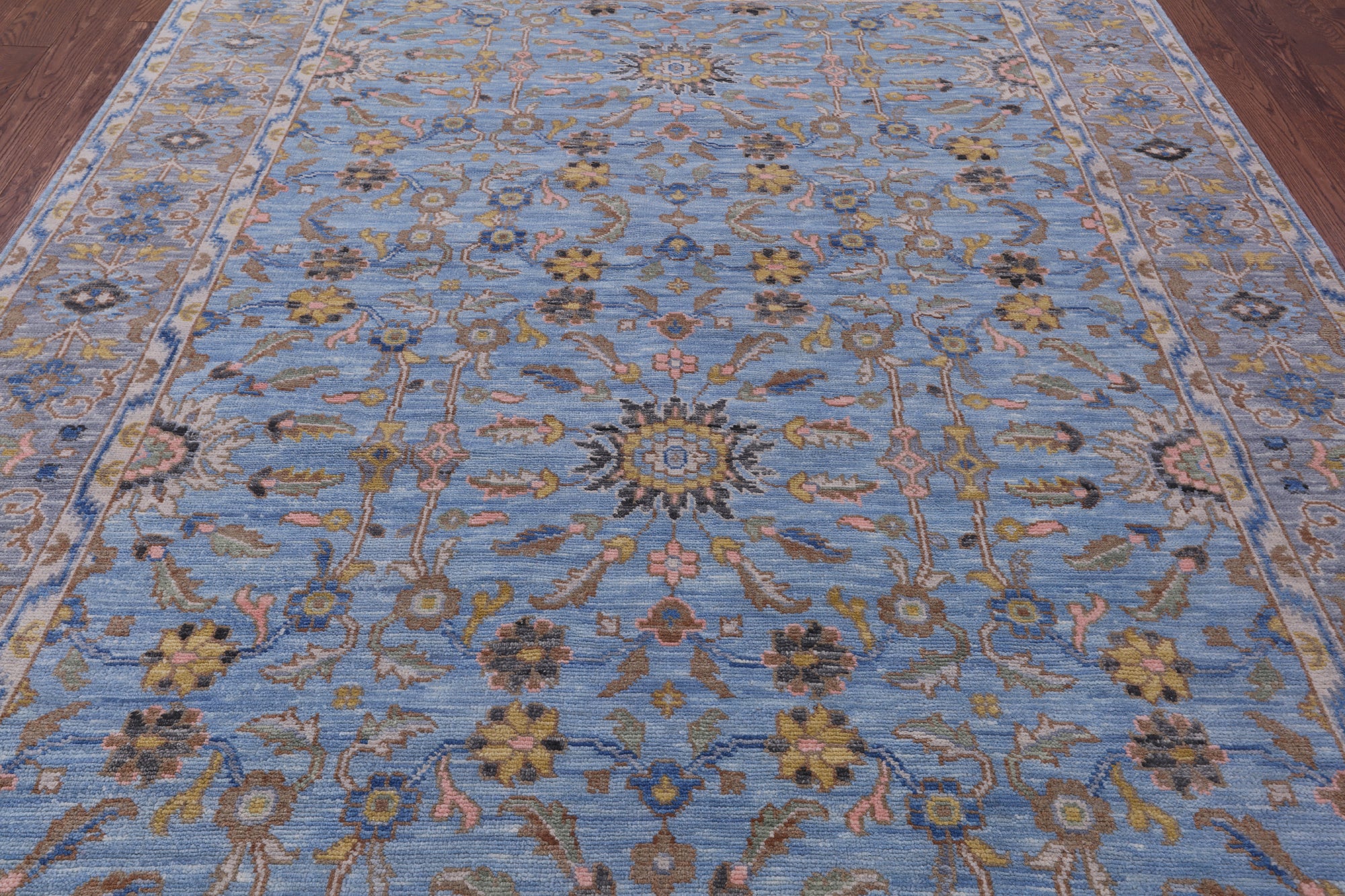 Blue Turkish Oushak Hand Knotted Wool Rug - 8' 2" X 10' 4" - Golden Nile
