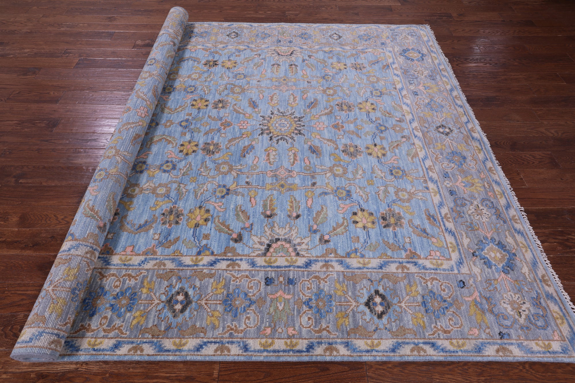 Blue Turkish Oushak Hand Knotted Wool Rug - 8' 2" X 10' 4" - Golden Nile
