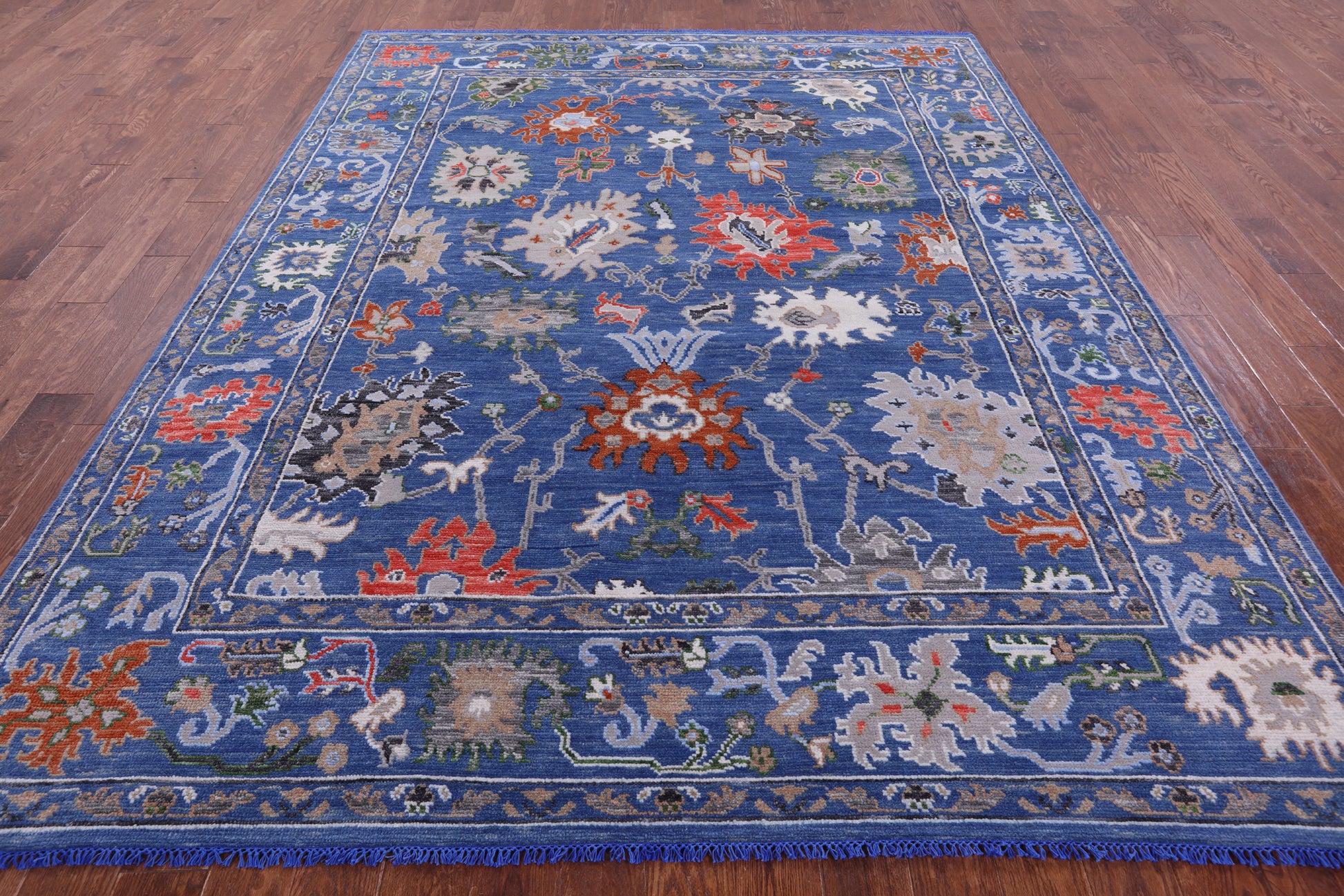 Blue Turkish Oushak Hand Knotted Wool Rug - 8' 1" X 10' 4" - Golden Nile