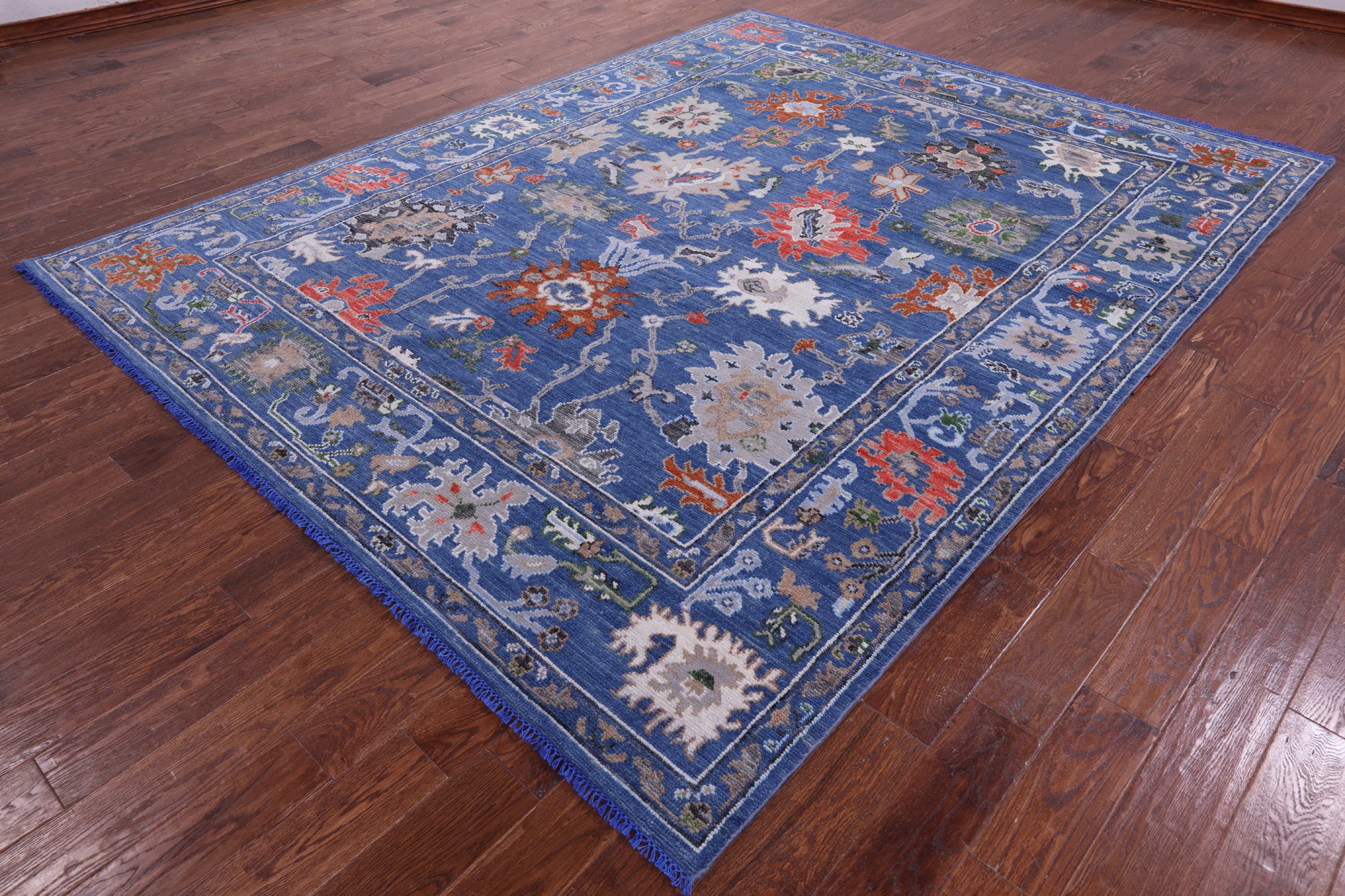Blue Turkish Oushak Hand Knotted Wool Rug - 8' 1" X 10' 4" - Golden Nile