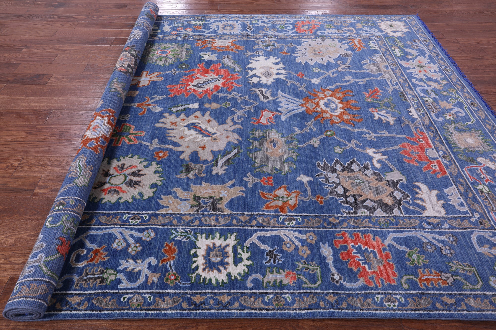 Blue Turkish Oushak Hand Knotted Wool Rug - 8' 1" X 10' 4" - Golden Nile