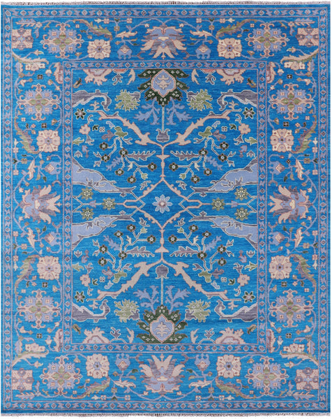 Blue Turkish Oushak Handmade Wool Rug - 9' 3" X 11' 9" - Golden Nile