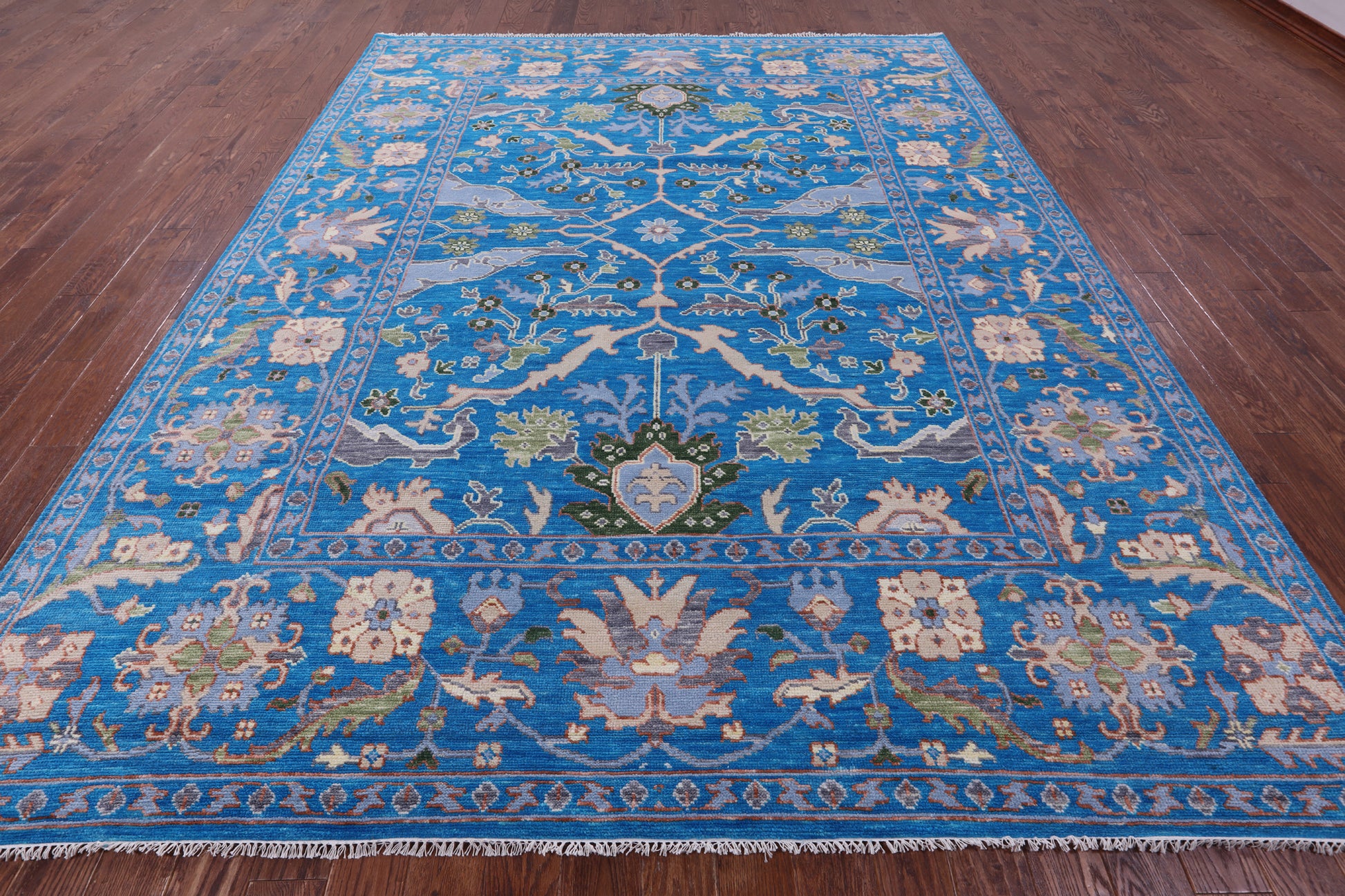Blue Turkish Oushak Handmade Wool Rug - 9' 3" X 11' 9" - Golden Nile