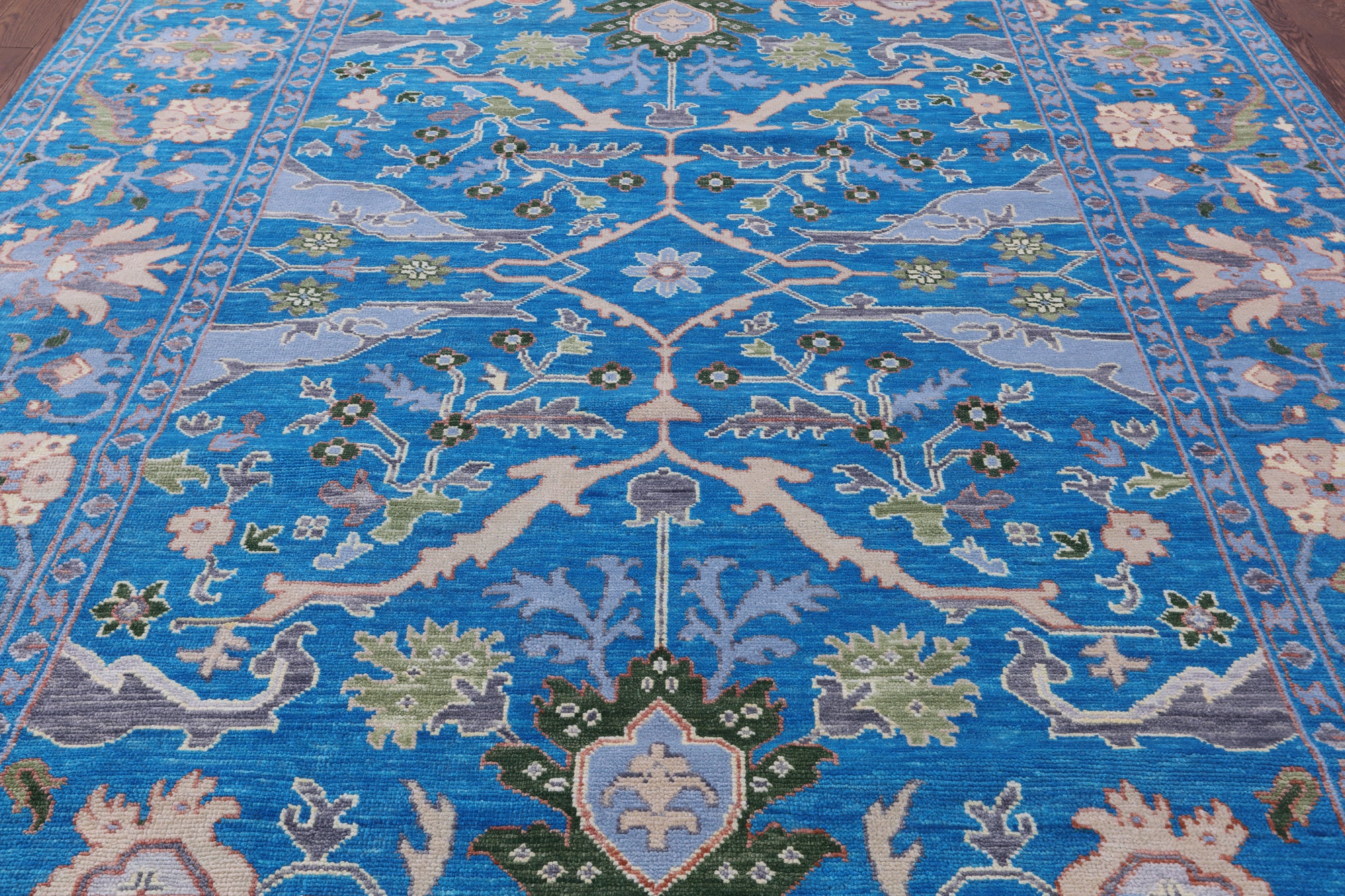 Blue Turkish Oushak Handmade Wool Rug - 9' 3" X 11' 9" - Golden Nile
