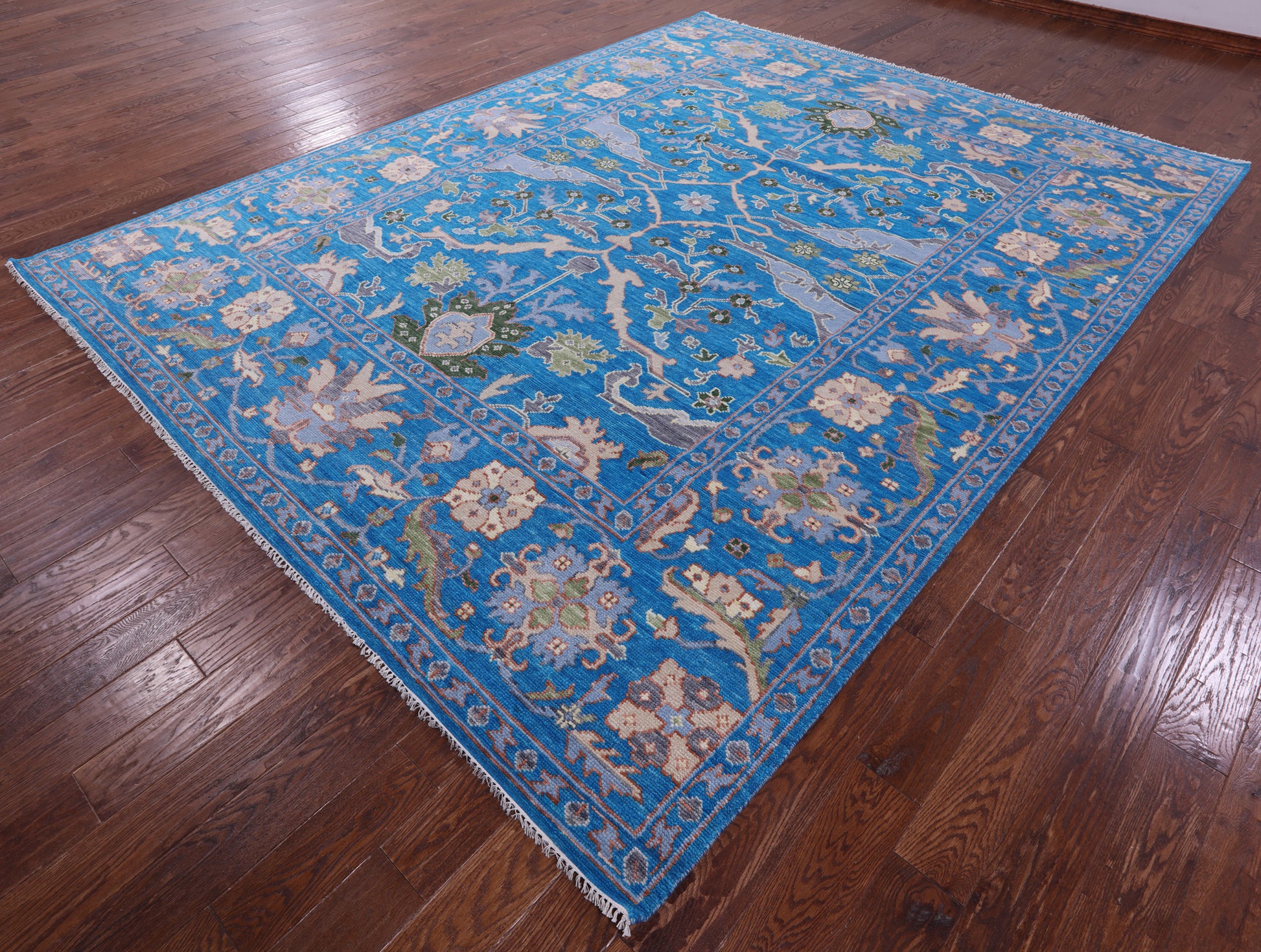 Blue Turkish Oushak Handmade Wool Rug - 9' 3" X 11' 9" - Golden Nile