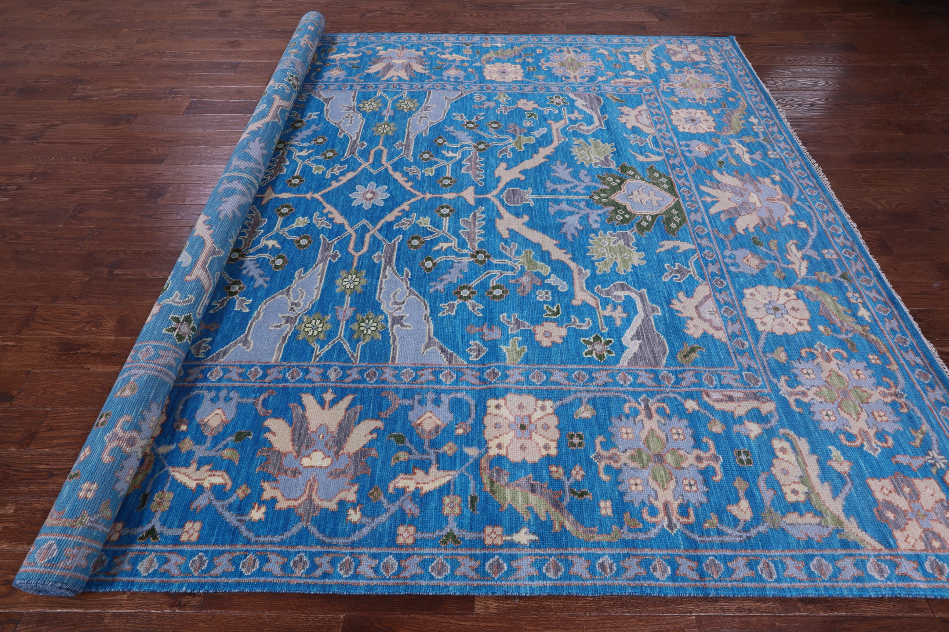 Blue Turkish Oushak Handmade Wool Rug - 9' 3" X 11' 9" - Golden Nile
