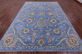 Blue Persian Tabriz Hand Knotted Wool Rug - 9' 0" X 12' 0" - Golden Nile