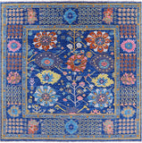 Blue Square Turkish Oushak Hand Knotted Wool Rug - 9' 0" X 9' 2" - Golden Nile